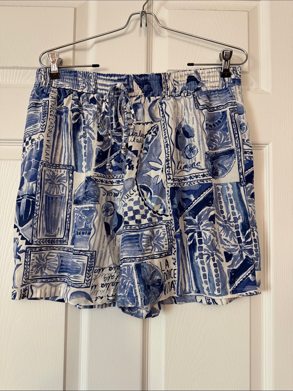 Blue & White Printed Casual Shorts